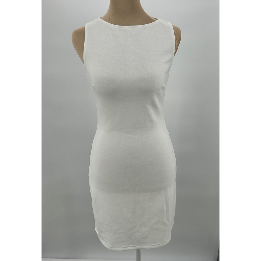 WIHOLL Womens White Sleeveless Bodycon Mini Dress XS Round Neck Stretch Zip Back